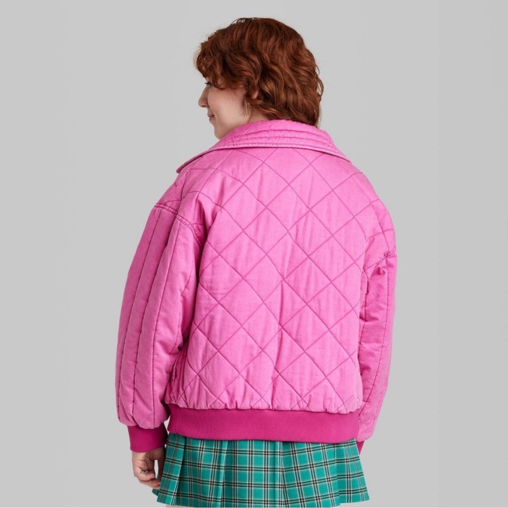 Women’s Woven quilted bomber jacket color vibrant pink NWT - Picture 3 of 11